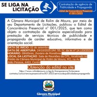 Câmara Municipal de Rolim de Moura publica edital para contratação de serviços de publicidade e propaganda.