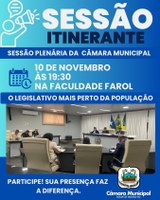 Câmara Municipal de Rolim de Moura realizará Sessão Itinerante na faculdade FAROL 