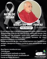 NOTA DE PESAR: Pelo falecimento de Sebastião Dias Ferraz, popular “Tião Serraia”